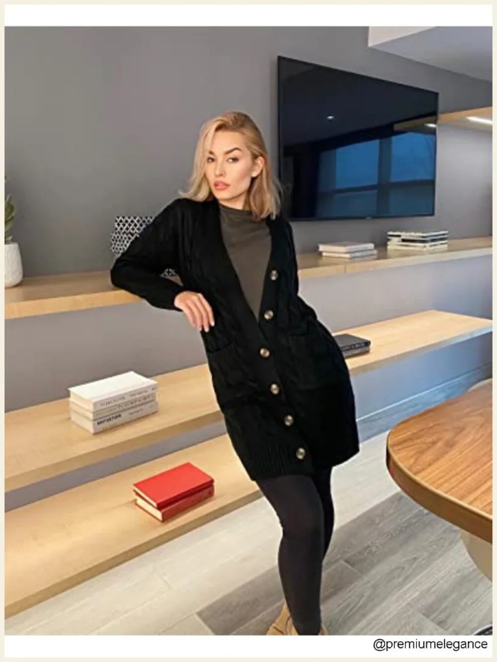 Long Cable Knit Cardigan with Pockets Chunky Open Front Button Down Sweater